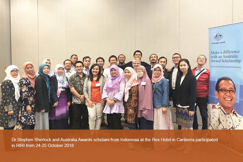 Dr Stephen Sherlock and Australia Awards scholars from Indonesia at the Rex Hotel in Canberra participated in RIRI from 24-25 October 2018